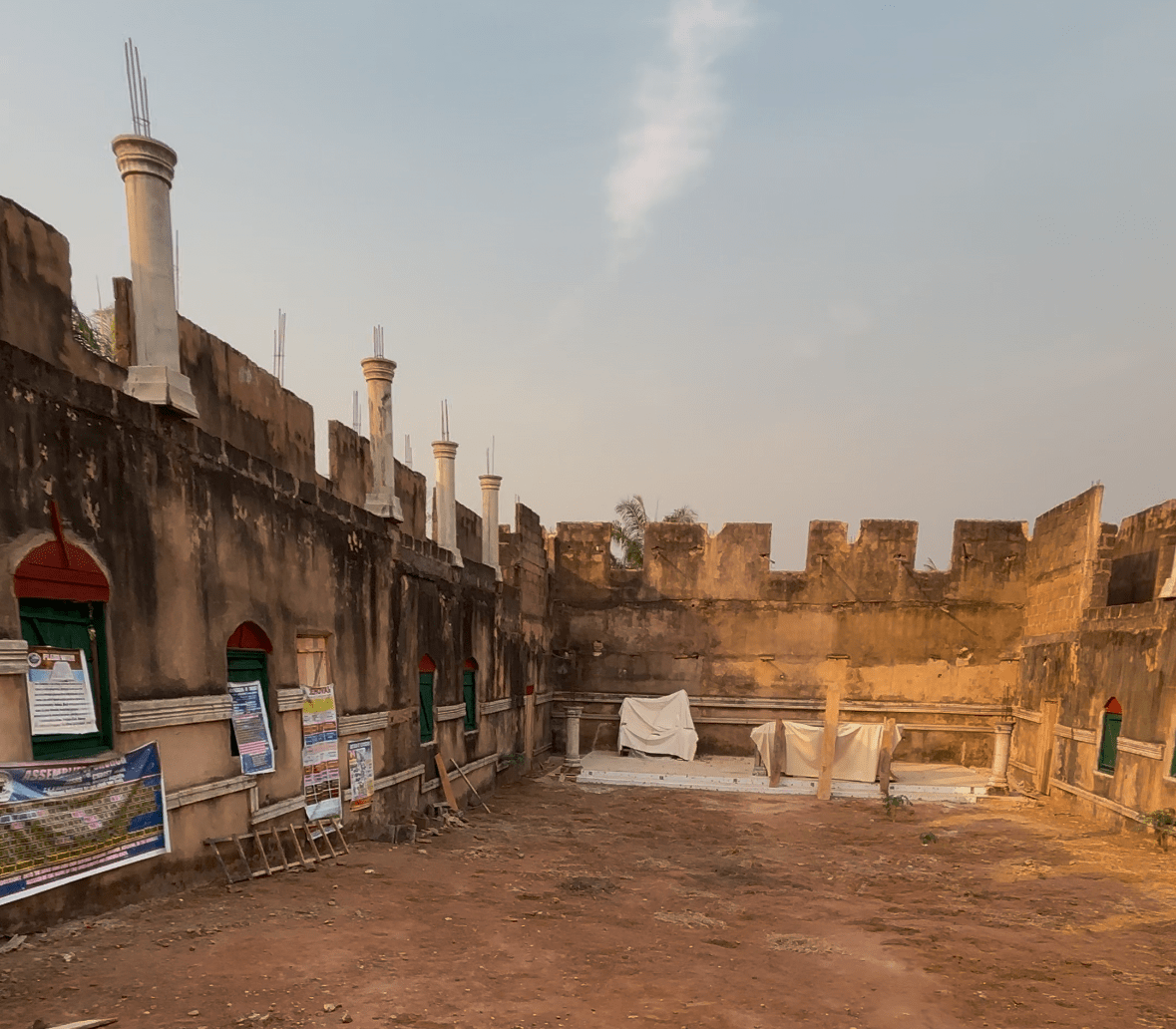 Wide view across the unfinished interior worship space